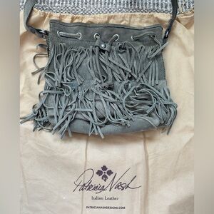 Patricia Nash Suede Fringe Bucket Crossbody Bag - Gray